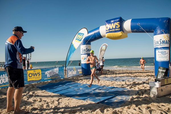 open water swim crossing finish line shorehaven